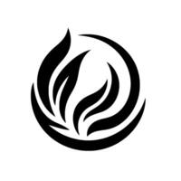 Abstract Circular Emblem Dynamic Black Flames within a Circle on White, Symbolic of Energy and Movement. vector