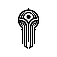 Abstract, symmetrical featuring a black and white geometric shape resembling a key or human figure, set against a clean white background. vector