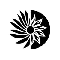 Abstract Black and White Floral Design A Stylized Sunflower with a HalfCircle Backdrop Against a Clean White Background, Evoking Modern Simplicity. vector