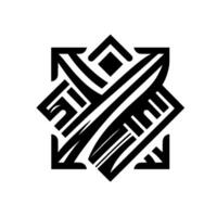Geometric Black and White Star Design, Featuring Symmetrical Arrows, Parallel Lines, and a Diamond Shape. vector