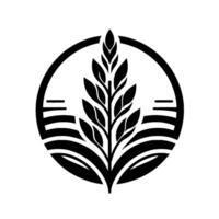 Minimalist Black and White Emblem Featuring a stylized plant or wheat in a circular frame, symbolizing growth, nature, and design. vector