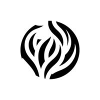 A minimalist, monochrome emblem featuring an abstract, stylized depiction of branching, organic forms within a partially open circular frame, set against a pristine white backdrop. vector