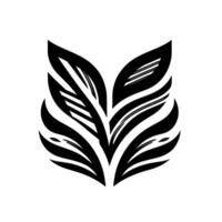 Abstract black and white botanical illustration resembling a stylized leaf arrangement, symmetrical design, with bold lines and a clean, minimalist aesthetic against a white backdrop. vector