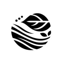 Abstract black and white minimalist featuring leaves and waterlike patterns arranged within a circular shape, evoking nature and tranquility. vector