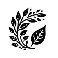 Monochromatic Illustration of a Leafy Branch Composition with Detailed Leaves in a Symmetric Arrangement, Highlighted Against a White Background. vector