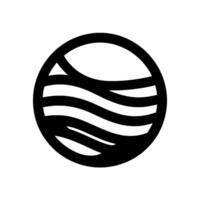 Minimalist Abstract Logo Black Circle Enclosing Wavelike Shapes and a Triangle on White, Evoking Water and Tranquility. vector