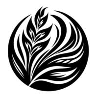 Black and White Minimalist Floral Design A stylized arrangement of stylized leaves and organic forms, enclosed within a perfect circle, creating a balanced, decorative composition. vector