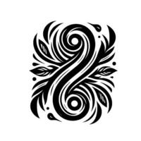 Symmetrical Floral Abstraction A striking black and white showcasing stylized floral elements, flowing curves, and swirling patterns against a clean white backdrop. vector