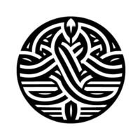Intricate Black and White Circular Featuring Intertwined Lines, Resembling a Stylized Floral or Botanical Emblem on a Blank Canvas. vector
