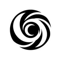 A minimalist circular featuring spiraling, crescentshaped white forms set against a black backdrop, evoking movement and energy. vector