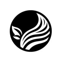 Artistic Black Circle with White Leaf and Wavelike Elements, Emphasizing Simplicity and Nature vector