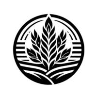 A Stylized Black and White Emblem featuring a symmetrical floral enclosed within a circular frame, suggesting growth, nature and organic elements. vector