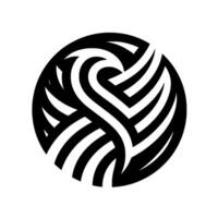 Intricate Black and White Geometric Design A Round Composition with Intertwined Lines, Creating a Symbolic HeartLike Shape on White Background. vector