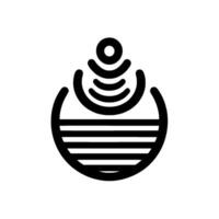 Abstract minimalist depicting a layered structure with circular, wavelike elements and horizontal lines, symbolizing interconnectedness and signals. vector