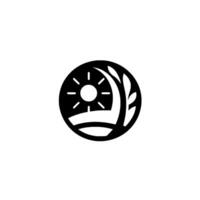 Symbolic Black Circle Composition Sun, Leafy Branch, and Decorative Elements on a White Background. vector