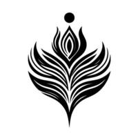Elegant Black and White Floral Abstraction with a Central Eye and Rounded Apex on a White Backdrop. vector