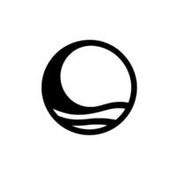 Abstract Black Circle Motif with Crescent and Wavy Lines, Minimalist in Monochrome, Representing Fluidity and Balance. vector