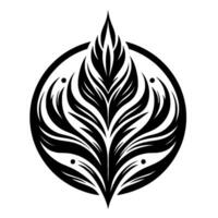 A symmetrical black and white botanical featuring stylized leaves within a circular frame, evoking a sense of balance and elegance. vector
