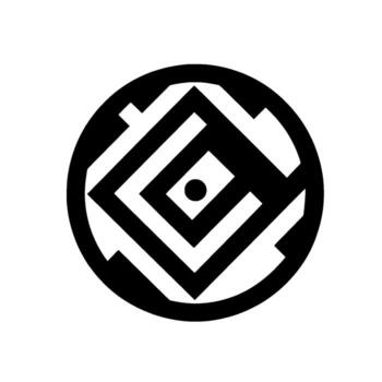 un rígido minimalista negro y blanco presentando anidado cuadrado patrones dentro un círculo, centrado en un blanco antecedentes. vector