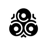 A minimalist black and white emblem, comprised of overlapping circular shapes with interior voids and stylized curved accents, forming a symmetrical, abstract design. vector