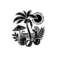 Monochromatic Summer Vibes Palm tree, cocktail, sunglasses, and a setting sun, evoking relaxation and tropical getaways. vector