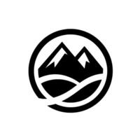 Monochromatic Mountain and Valley Logo A Black and White Geometric within a Circular Frame, Representing Adventure. vector