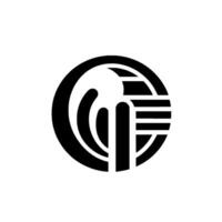 Abstract Black and White Design A Geometric Composition Within a Circle, Featuring Curvilinear and Linear Elements. vector