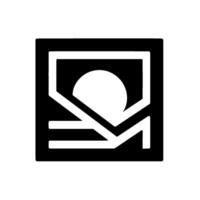 Abstract square featuring geometric shapes in bold black and white, with a central circle and angled lines. vector