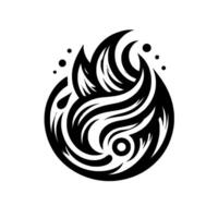Abstract Black and White Circular Design A Stylized Flame with Swirling Lines and Dot Embellishments, Evoking Movement and Energy. vector