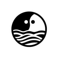 A stylized YinYang symbol integrating ocean waves, representing balance and harmony, with minimalist and a clean, white background. vector