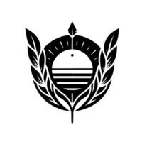 Intricate Black and White Emblem Featuring a Circle, Lines, and Feather Accents, Suggesting Harmony and Tradition. vector
