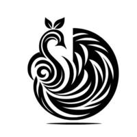 Abstract Black and White Swan with Floral Crown, Minimalist Design, Circular Arrangement. vector