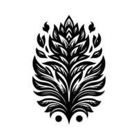 Symmetrical Black and White Botanical Illustration A stylized floral with intricate leaf patterns, emanating elegance. vector