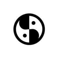 A symmetrically centered, representation of the Yin and Yang symbol with stark black and white contrast, on a bright white background. vector