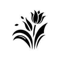 Elegant monochrome floral design, a stylized tulip with leaves and accents, perfect for various applications. vector