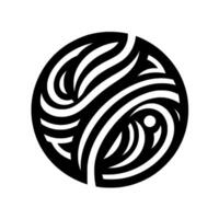 Abstract, circular featuring symmetrical, fluid black and white striped patterns suggesting an eyelike form, against a bright background. vector