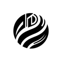 Abstract black and white featuring a stylized AD or ID monogram within a sphere, interwoven with dynamic, curved lines. vector