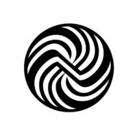 Abstract black and white circular featuring curving lines and a stylized V shape, set against a plain white backdrop with a subtle shadow. vector