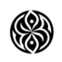 Symmetrical, black and white floral pattern in a circle, resembling a mandala, with abstract leaflike shapes radiating from the center. vector