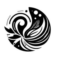 A symmetrical, abstract black and white design, with layered organic shapes and dotandline elements, creating a flowing, balanced visual. vector