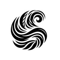 An abstract, minimalist artistic composed of flowing black shapes, resembling stylized waves or a symbolic vortex on a pristine white background. vector