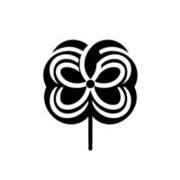 A stylized black and white pinwheel illustration, featuring a fourpetal with striped curves, centered on a stark white background, evoking a sense of simplicity and modern art. vector