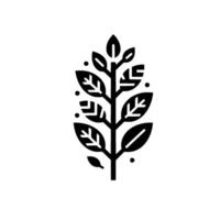 A minimalist, stylized black and white illustration of a plant, featuring bold leaves with intricate veins, and a clean, modern against a stark white background. vector