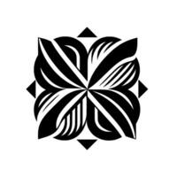 Symmetrical Black and White Floral Mandala Featuring Geometric Shapes and Organic Leaflike Elements, Centered on a White Background. vector