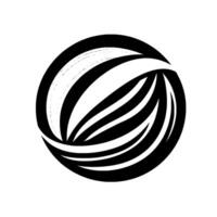 circular black and white abstract featuring curved, layered shapes within a ring, creating a dynamic visual effect on a white background. vector