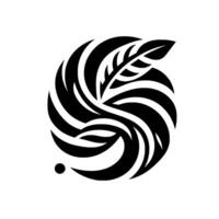 A swirling black and white of leaves and curved shapes forming an abstract artistic or emblem on a white background. vector