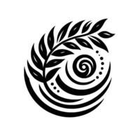 Abstract Black and White Circular Featuring Branch with Leaves, Swirls, and Curving Elements, Evoking Nature Harmony. vector
