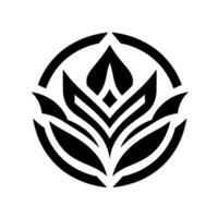Monochromatic Floral Emblem Symmetrical black and white featuring a stylized flower within a circular frame, evoking balance and simplicity. vector