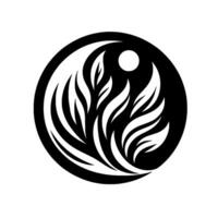 Abstract Black and White Circular Featuring a NatureInspired with LeafLike Shapes, a Moon, and YinYang Influence. vector