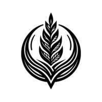 A minimalist black and white emblem of a stylized leaf within an abstract organic shape, suggesting growth and elegance. vector